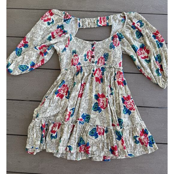 Free People Endless Summer Boho Puff Babydoll Peasant Cottagecore mini Dress M - Picture 5 of 7